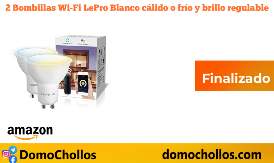 2 Bombillas Wi-Fi LePro Blanco cálido o frío y brillo regulable