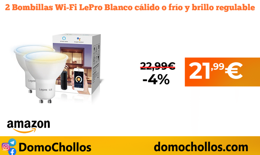 2 Bombillas Wi-Fi LePro Blanco cálido o frío y brillo regulable