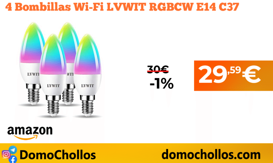 4 Bombillas Wi-Fi LVWIT RGBCW E14 C37