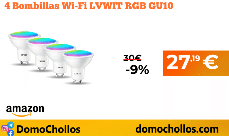 4 Bombillas Wi-Fi LVWIT RGB GU10