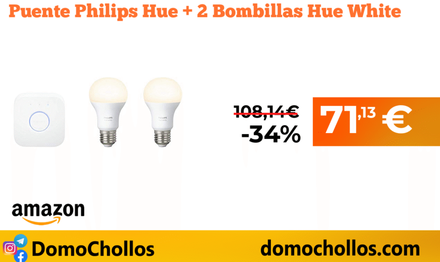 Puente Philips Hue + 2 Bombillas Hue White
