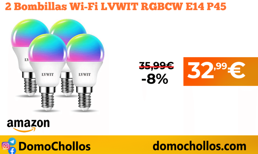 2 Bombillas Wi-Fi LVWIT RGBCW E14 P45