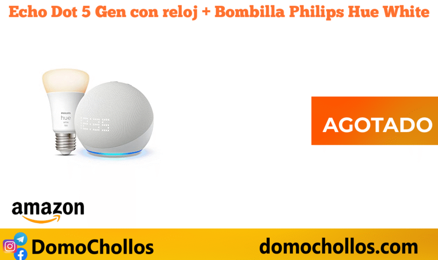 Echo Dot 5ªGen con reloj + Bombilla Philips Hue White