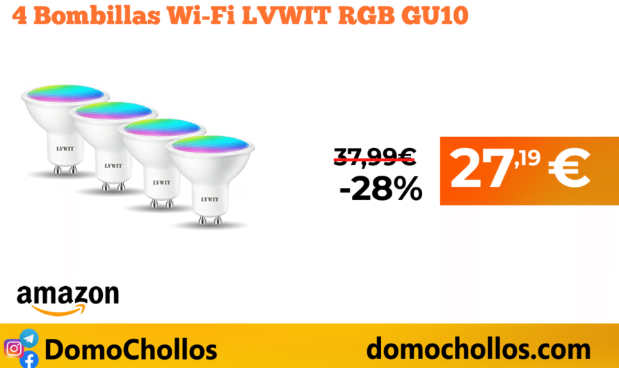 4 Bombillas Wi-Fi LVWIT RGB GU10