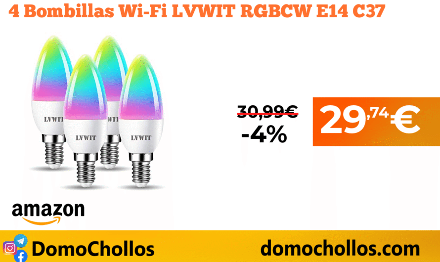 4 Bombillas Wi-Fi LVWIT RGBCW E14 C37