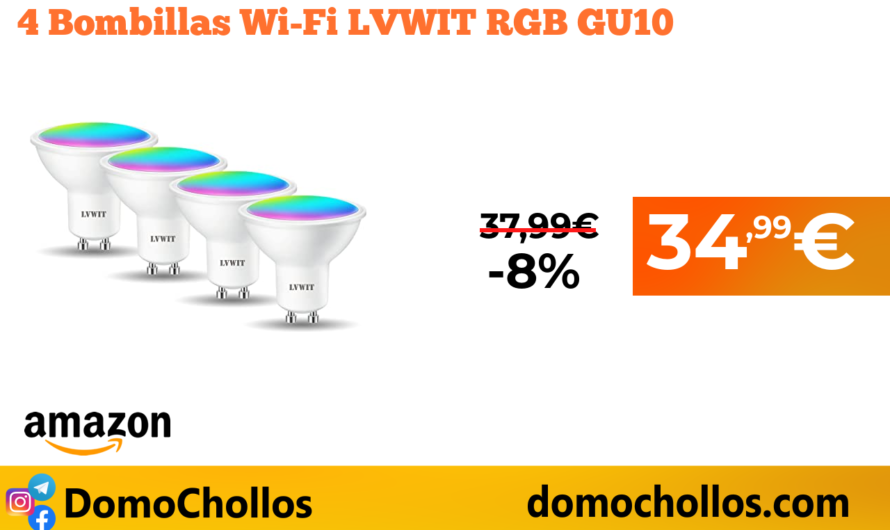 4 Bombillas Wi-Fi LVWIT RGB GU10