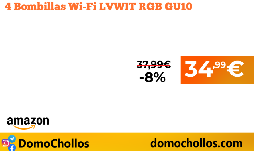 4 Bombillas Wi-Fi LVWIT RGB GU10